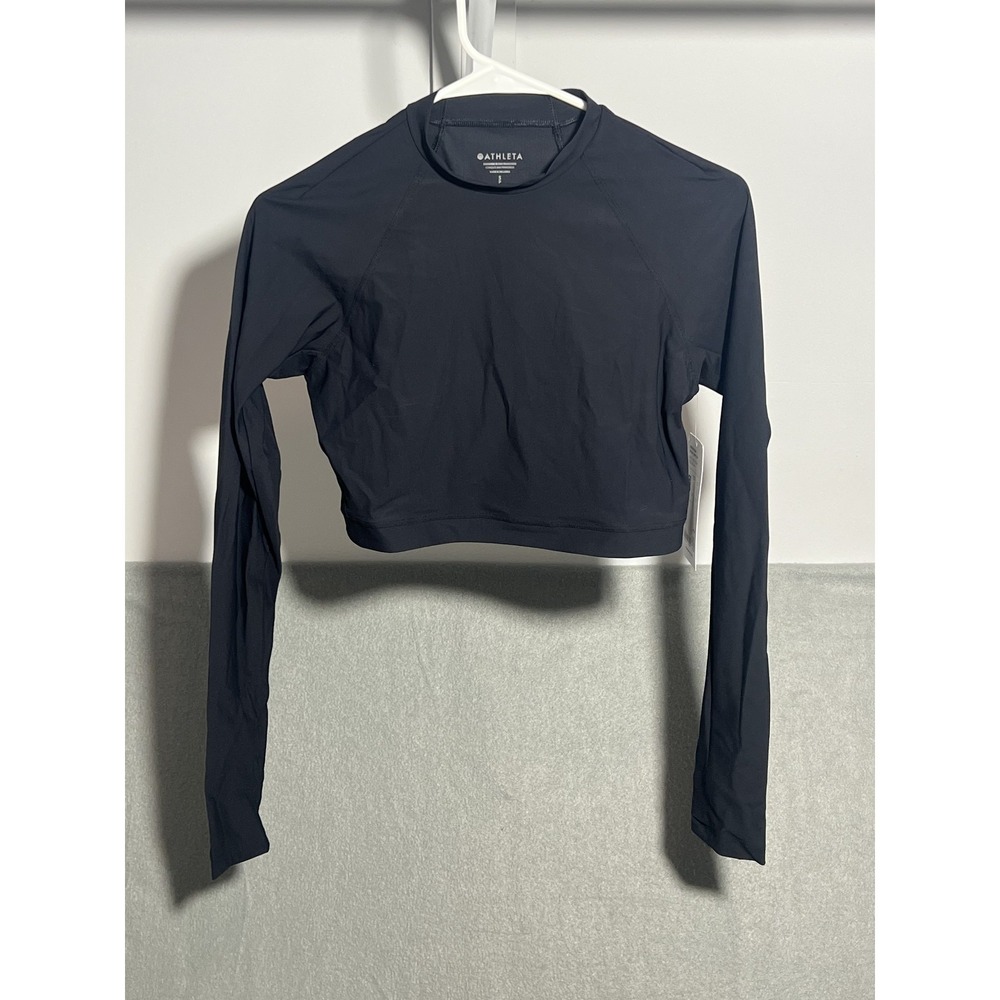 Athleta Crosstrain Ultra Crop Top PowerMove Black Long‎ Sleeve Activewear Shirt